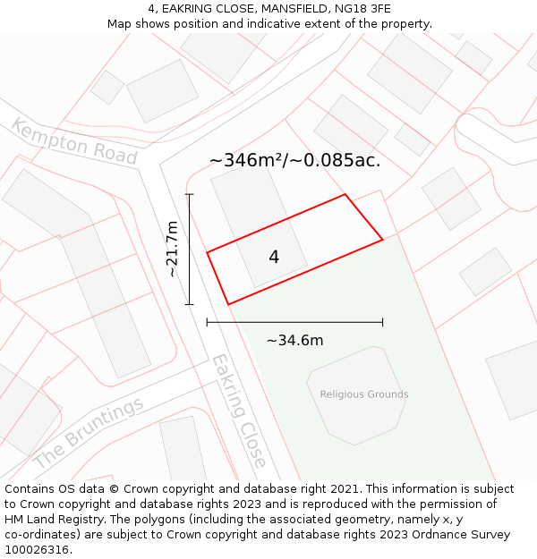 4, EAKRING CLOSE, MANSFIELD, NG18 3FE: Plot and title map