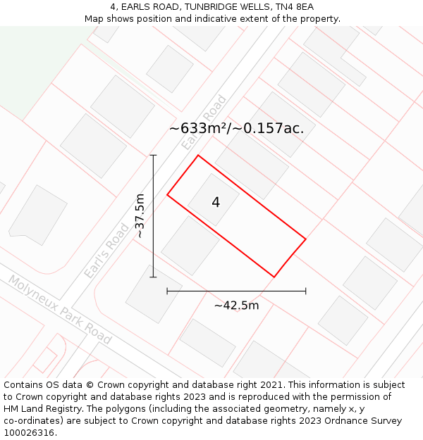 4, EARLS ROAD, TUNBRIDGE WELLS, TN4 8EA: Plot and title map