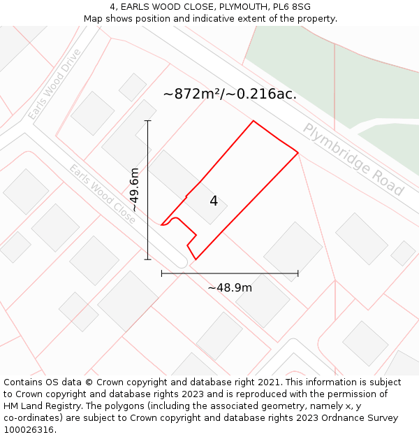 4, EARLS WOOD CLOSE, PLYMOUTH, PL6 8SG: Plot and title map