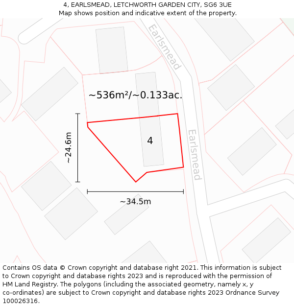 4, EARLSMEAD, LETCHWORTH GARDEN CITY, SG6 3UE: Plot and title map