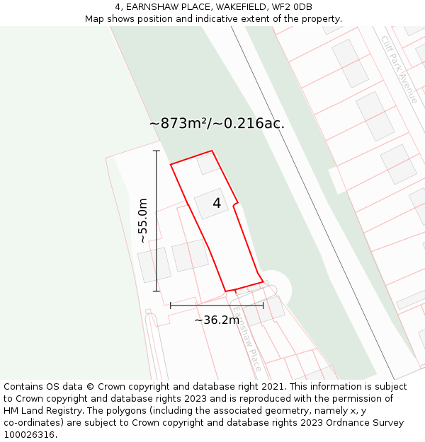 4, EARNSHAW PLACE, WAKEFIELD, WF2 0DB: Plot and title map