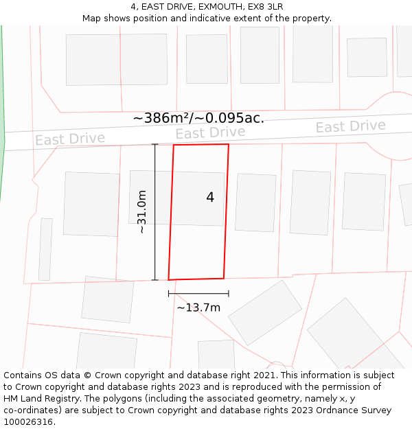 4, EAST DRIVE, EXMOUTH, EX8 3LR: Plot and title map