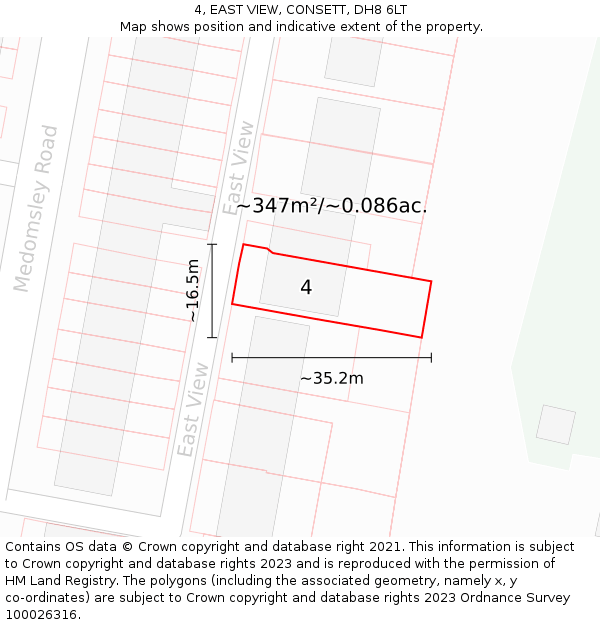 4, EAST VIEW, CONSETT, DH8 6LT: Plot and title map