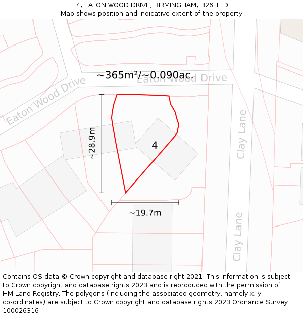 4, EATON WOOD DRIVE, BIRMINGHAM, B26 1ED: Plot and title map