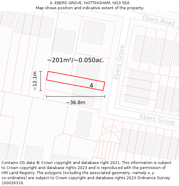 4, EBERS GROVE, NOTTINGHAM, NG3 5EA: Plot and title map