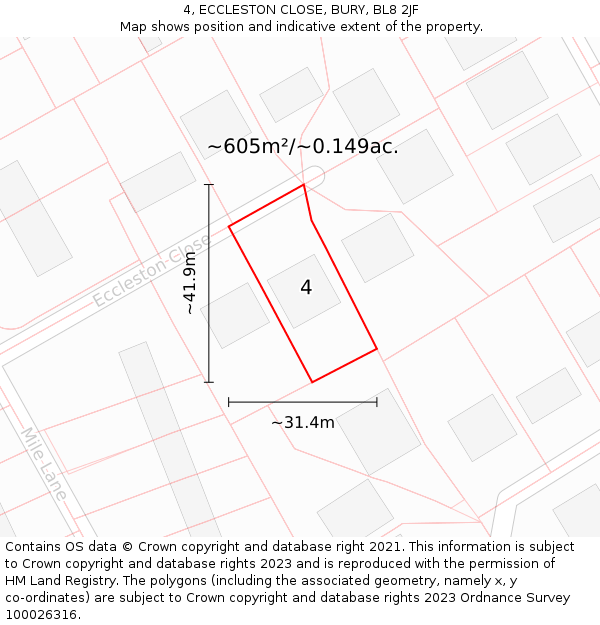 4, ECCLESTON CLOSE, BURY, BL8 2JF: Plot and title map