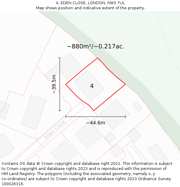 4, EDEN CLOSE, LONDON, NW3 7UL: Plot and title map