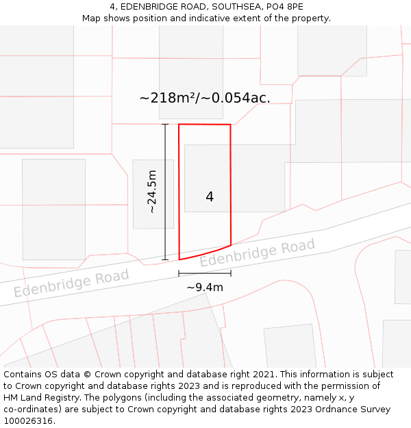 4, EDENBRIDGE ROAD, SOUTHSEA, PO4 8PE: Plot and title map