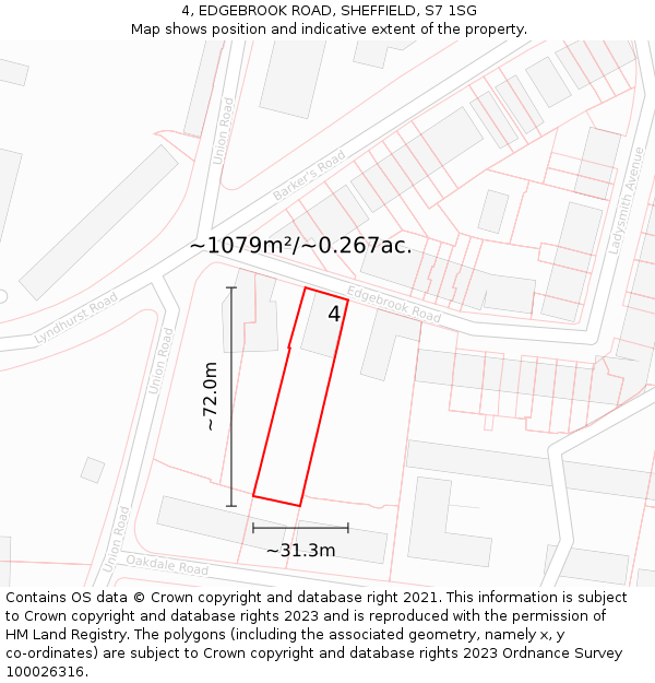 4, EDGEBROOK ROAD, SHEFFIELD, S7 1SG: Plot and title map