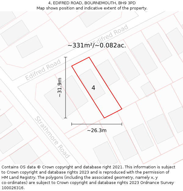 4, EDIFRED ROAD, BOURNEMOUTH, BH9 3PD: Plot and title map