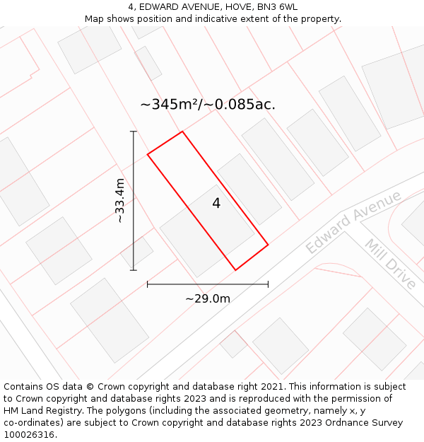 4, EDWARD AVENUE, HOVE, BN3 6WL: Plot and title map