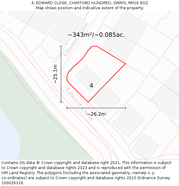 4, EDWARD CLOSE, CHAFFORD HUNDRED, GRAYS, RM16 6GZ: Plot and title map