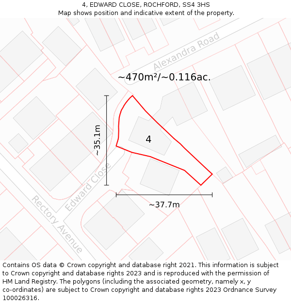 4, EDWARD CLOSE, ROCHFORD, SS4 3HS: Plot and title map