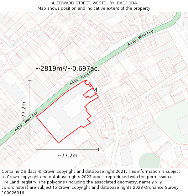 4, EDWARD STREET, WESTBURY, BA13 3BA: Plot and title map