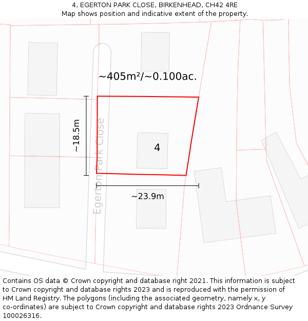 4, EGERTON PARK CLOSE, BIRKENHEAD, CH42 4RE: Plot and title map