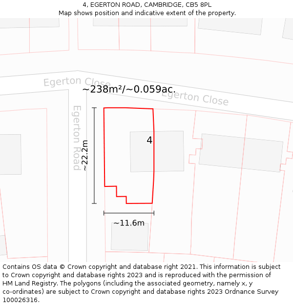 4, EGERTON ROAD, CAMBRIDGE, CB5 8PL: Plot and title map