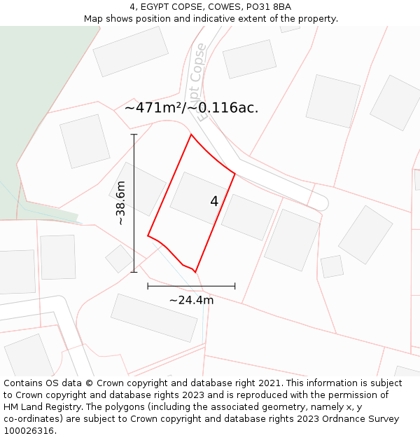 4, EGYPT COPSE, COWES, PO31 8BA: Plot and title map