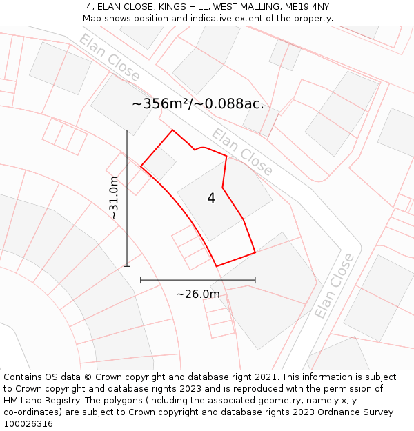 4, ELAN CLOSE, KINGS HILL, WEST MALLING, ME19 4NY: Plot and title map