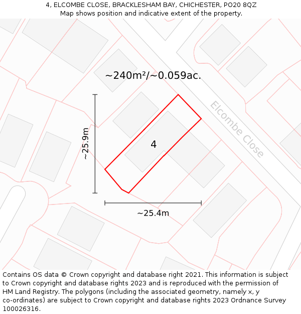 4, ELCOMBE CLOSE, BRACKLESHAM BAY, CHICHESTER, PO20 8QZ: Plot and title map