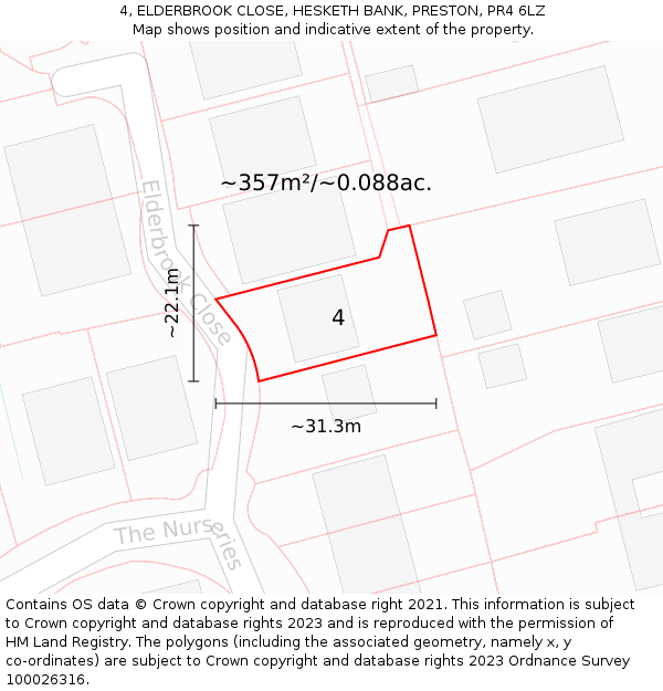 4, ELDERBROOK CLOSE, HESKETH BANK, PRESTON, PR4 6LZ: Plot and title map