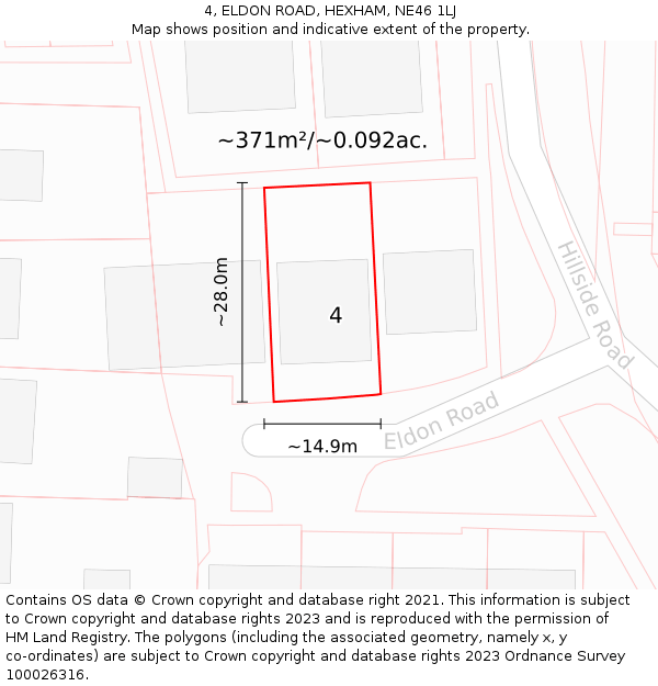 4, ELDON ROAD, HEXHAM, NE46 1LJ: Plot and title map