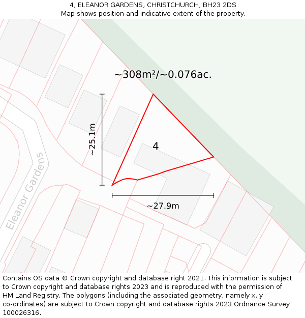 4, ELEANOR GARDENS, CHRISTCHURCH, BH23 2DS: Plot and title map