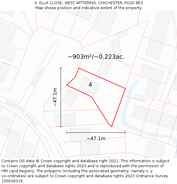 4, ELLA CLOSE, WEST WITTERING, CHICHESTER, PO20 8EZ: Plot and title map