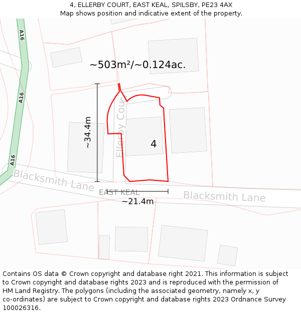 4, ELLERBY COURT, EAST KEAL, SPILSBY, PE23 4AX: Plot and title map