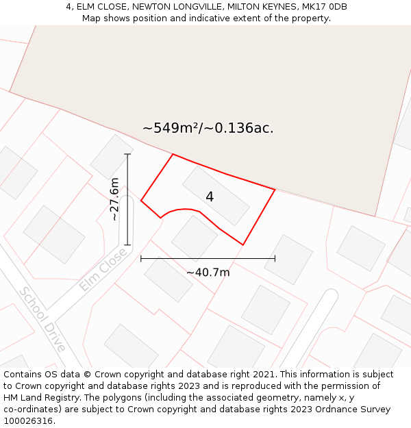 4, ELM CLOSE, NEWTON LONGVILLE, MILTON KEYNES, MK17 0DB: Plot and title map