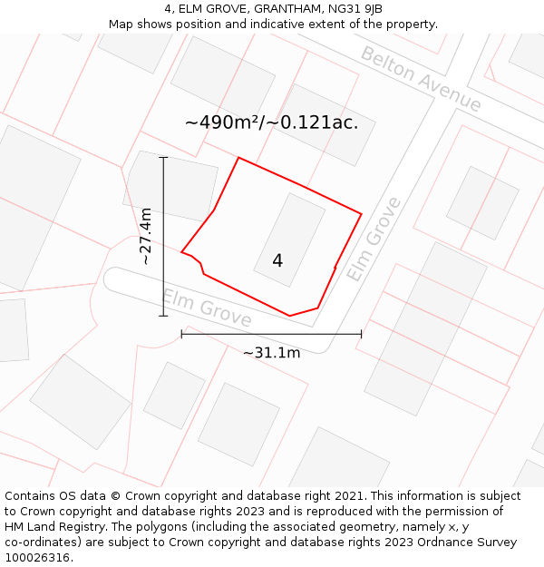 4, ELM GROVE, GRANTHAM, NG31 9JB: Plot and title map