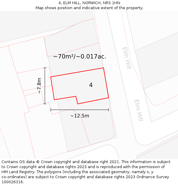 4, ELM HILL, NORWICH, NR3 1HN: Plot and title map