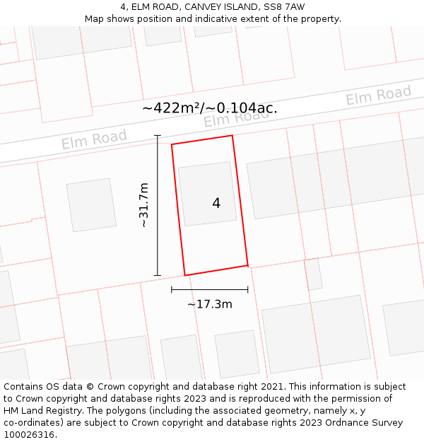 4, ELM ROAD, CANVEY ISLAND, SS8 7AW: Plot and title map