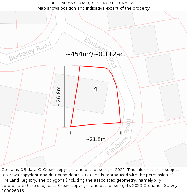 4, ELMBANK ROAD, KENILWORTH, CV8 1AL: Plot and title map