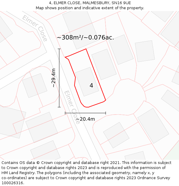 4, ELMER CLOSE, MALMESBURY, SN16 9UE: Plot and title map