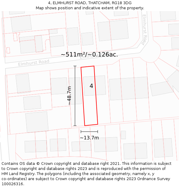 4, ELMHURST ROAD, THATCHAM, RG18 3DG: Plot and title map