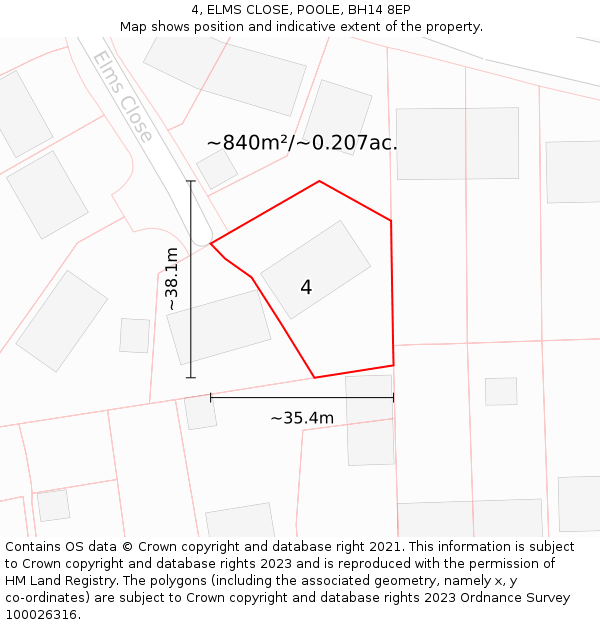 4, ELMS CLOSE, POOLE, BH14 8EP: Plot and title map