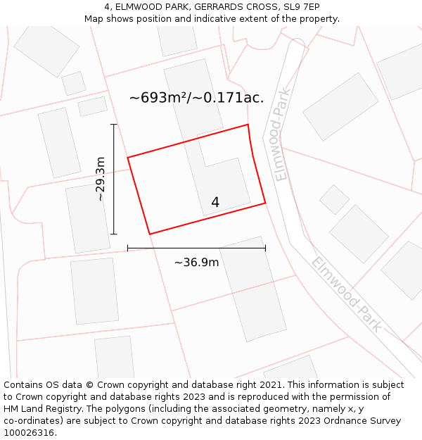 4, ELMWOOD PARK, GERRARDS CROSS, SL9 7EP: Plot and title map