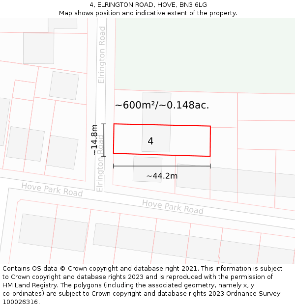 4, ELRINGTON ROAD, HOVE, BN3 6LG: Plot and title map