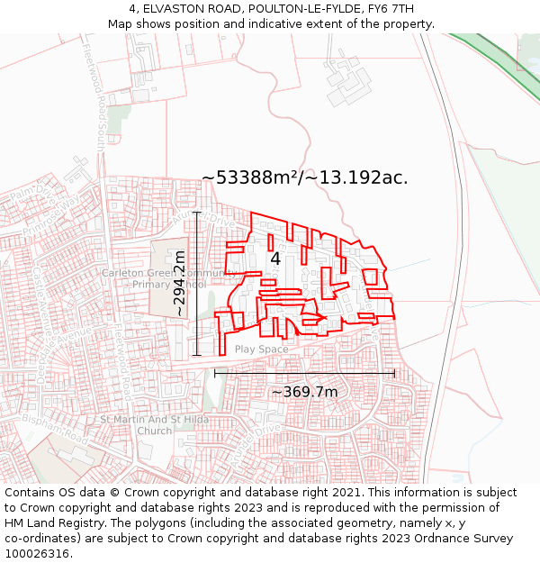 4, ELVASTON ROAD, POULTON-LE-FYLDE, FY6 7TH: Plot and title map