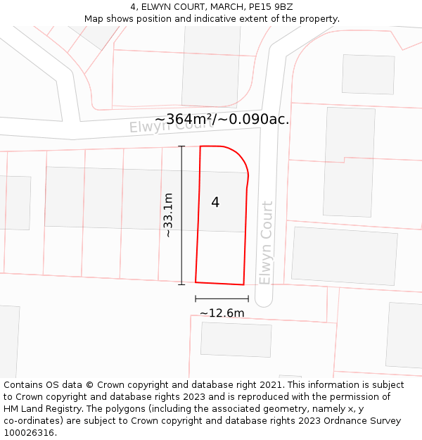 4, ELWYN COURT, MARCH, PE15 9BZ: Plot and title map