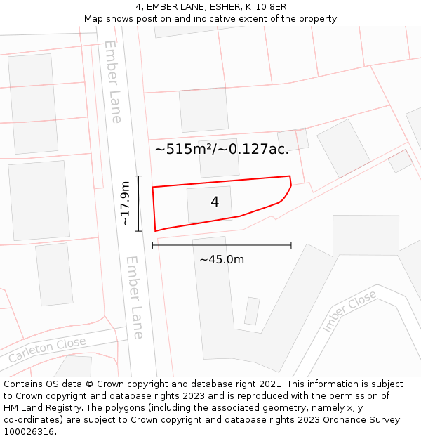 4, EMBER LANE, ESHER, KT10 8ER: Plot and title map