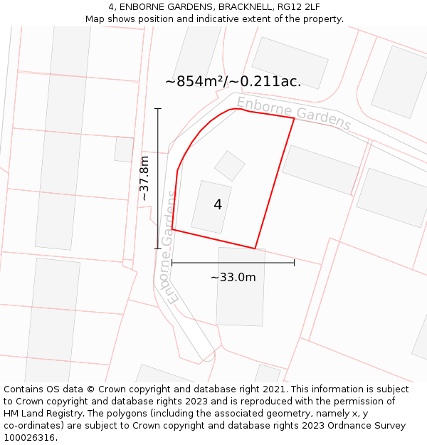 4, ENBORNE GARDENS, BRACKNELL, RG12 2LF: Plot and title map