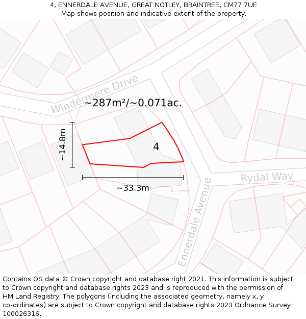 4, ENNERDALE AVENUE, GREAT NOTLEY, BRAINTREE, CM77 7UE: Plot and title map