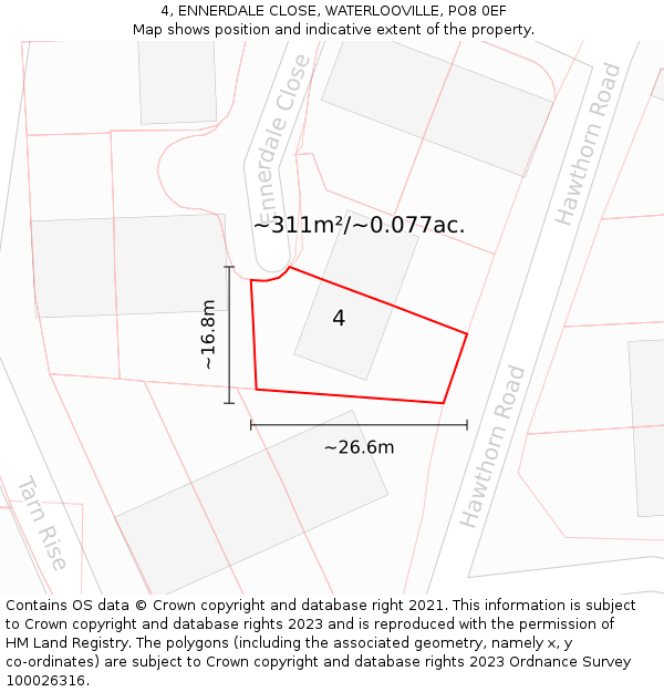 4, ENNERDALE CLOSE, WATERLOOVILLE, PO8 0EF: Plot and title map