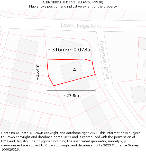 4, ENNERDALE DRIVE, ELLAND, HX5 9QJ: Plot and title map