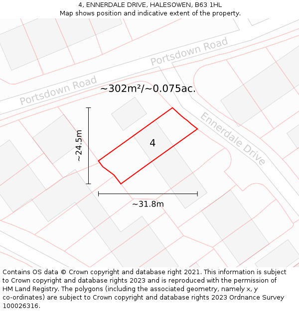 4, ENNERDALE DRIVE, HALESOWEN, B63 1HL: Plot and title map