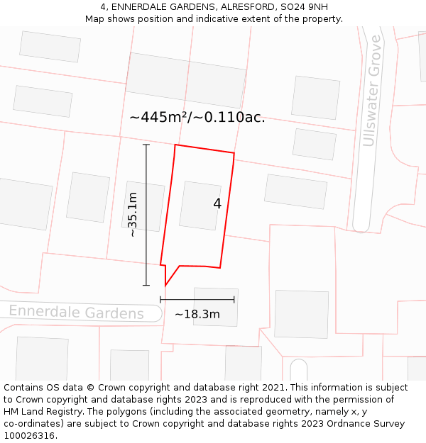 4, ENNERDALE GARDENS, ALRESFORD, SO24 9NH: Plot and title map