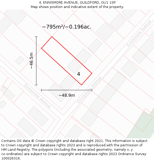 4, ENNISMORE AVENUE, GUILDFORD, GU1 1SP: Plot and title map