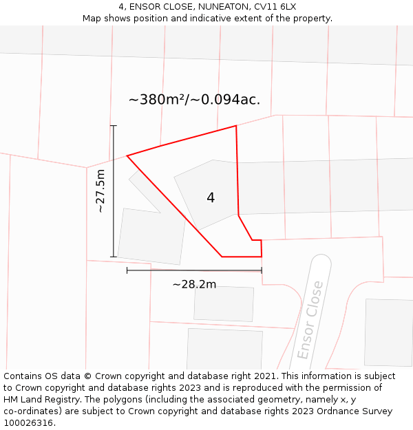 4, ENSOR CLOSE, NUNEATON, CV11 6LX: Plot and title map