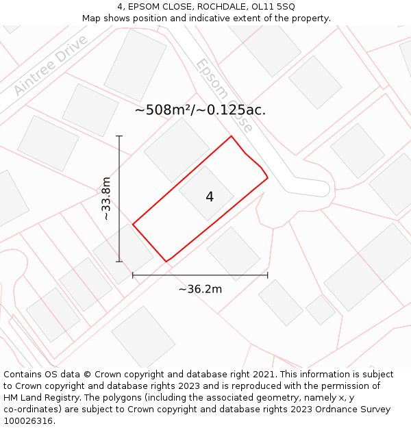 4, EPSOM CLOSE, ROCHDALE, OL11 5SQ: Plot and title map